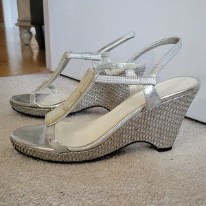 AK Anne Klein - Silver Platform Sandal Wedges - Size 6 Womens